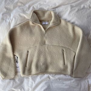 Aritzia Cream Fleece Half-Zip Sweater
